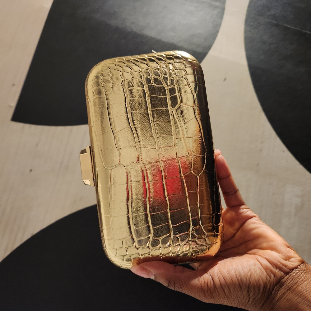 Gold Crocodile Embossed Clutch
